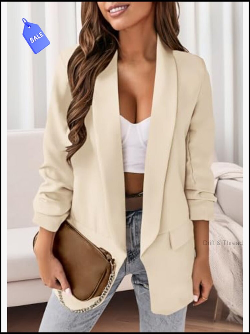 Oversized Blazer Open Front Lightweight Polyester Business Casual Work Jacket - Picture 2 of 7